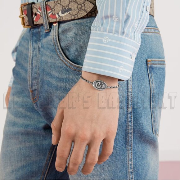 GUCCI size 16 Sterling Silver MARMONT Torchon Double G charms Chain Bracelet 🎁 - Picture 8 of 11